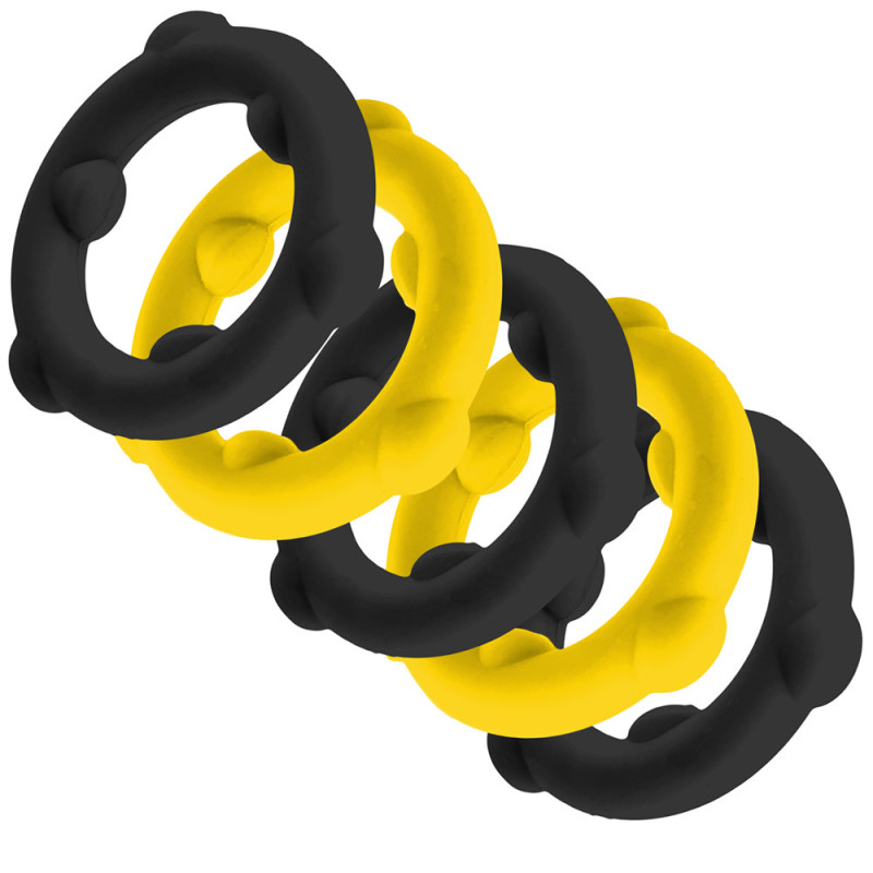 Oxballs Lot de 5 Cockrings Spinner 25 mm Noir-Jaune
